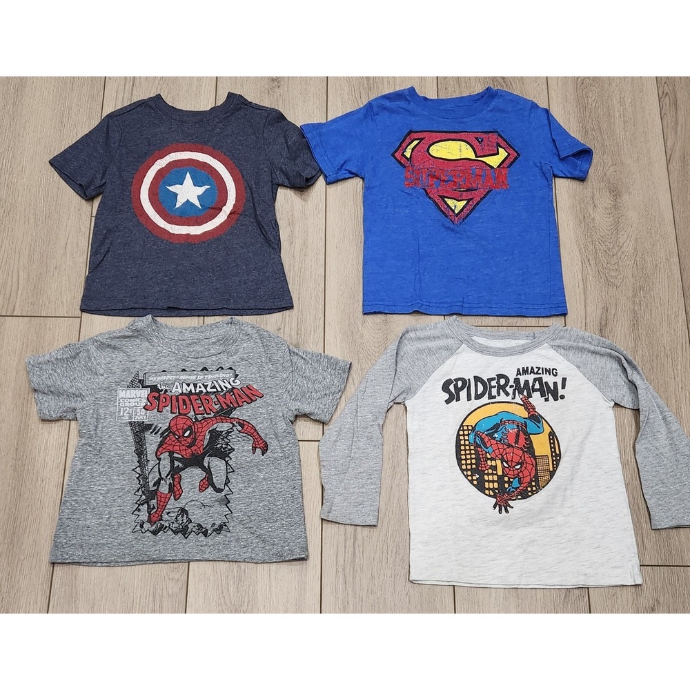 Marvel‎ Spiderman Superman Captian American Graphic Tees Super Hero Kids Size 3T